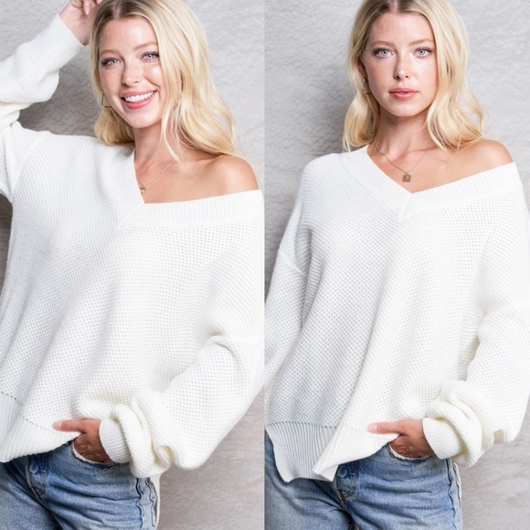 Sweaters - 🎈Last1️⃣Thermal Knit Sweater V-Neck Slouchy Top